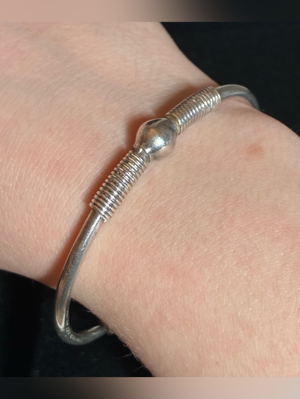 Vintage Taxco Mexico 925 Sterling Silver Orb Ball Coil Cuff Bracelet
